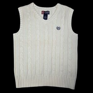 Chaps Ivory Cable Knit Sweater Vest Preppy 100% Cotton Academia Old Money Boys 7